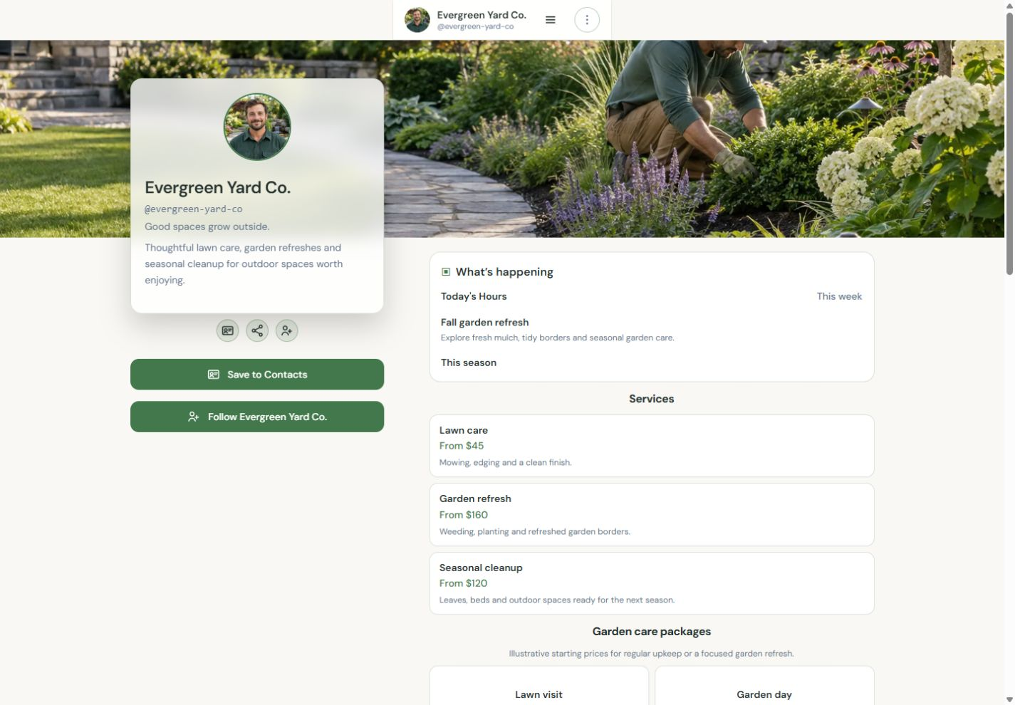 Actual Evergreen Yard Co. NciteMe profile shown on a desktop page.