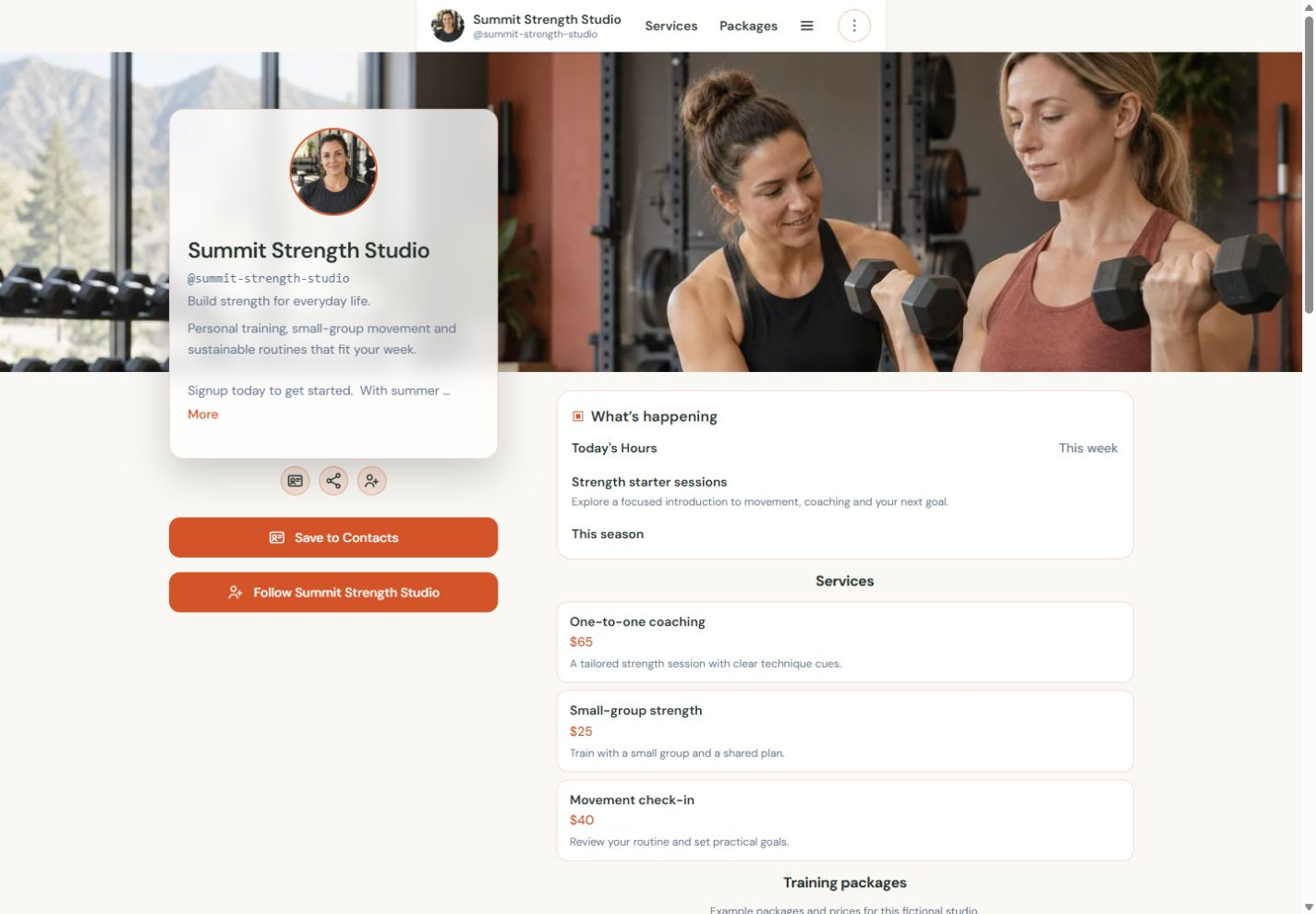 Actual Summit Strength Studio NciteMe profile shown on a desktop page.